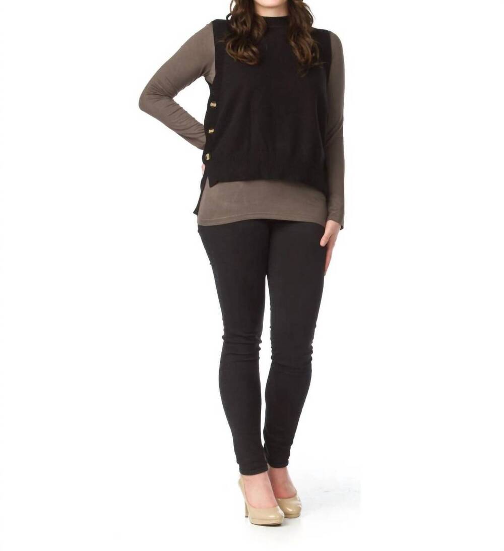NEW PAPILLON knit vest with side button detail in black